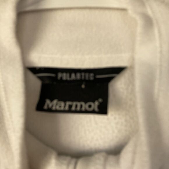 Marmot Womens White full zip fleece jacket pockets Thumb Holes Polartec Size Med - Picture 12 of 12